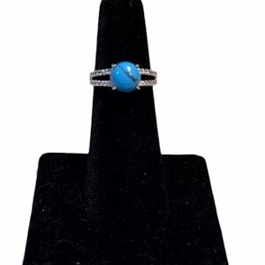 Elegant Silver and Turquoise Anna White Gem Stones Ring Sz 5
